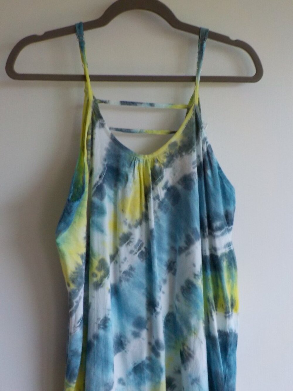 Aruba Blue Maxi Dress Coverup - Medium - Tie Dye White Blue Grey Straps (2169)
